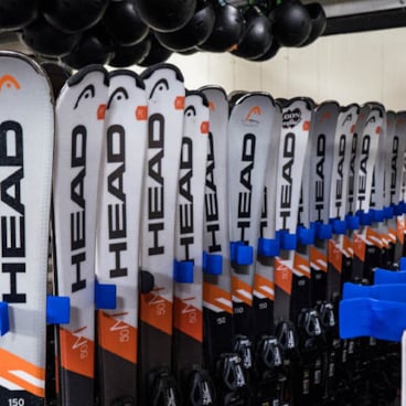 Rack of rental skis